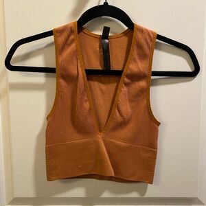 Pumpkin Ribbed V-Neck Top